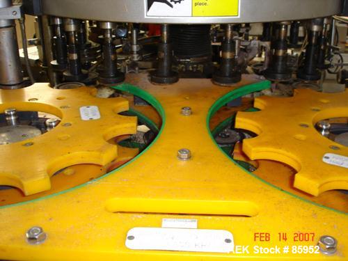 Used Krones Canmatic Rotary Hot Glue Wraparound Labeler. 18 hd Capable of running up to 600 cpm. Container size range: 50-110mm diameter, 50-250mm or 150-350mm height. 18 head unit set on 126mm pitch...