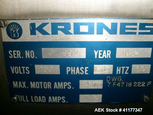 Used Krones Inline Wraparound Cold Glue Labeler, Model Rotina III. Capable of speeds over 200 BPM. Maximum container diameter up to 4". Minimum label size 2" high x 3" long. Complete with glue pump. ...