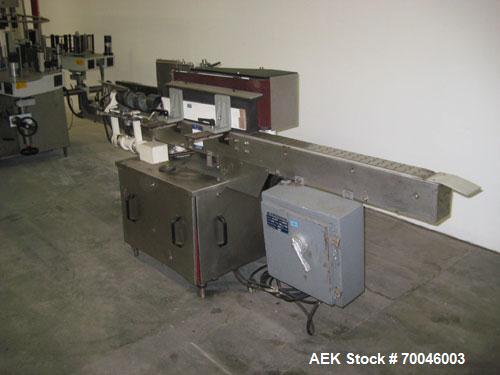 Used Krones Rotina I Wraparound Cold Glue Labeler. Cable of speeds up to 80 bottles per minute on wraparound or 100 bottles per minute on spot labels. Has a label size range: length 2" to 14", width ...