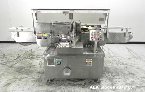 Used New Jersey Machine Mustang II Automatic Glue Labeler capable of speeds up to 250 labels per minute. Has a label size range: length 2-1/2" to 14-1/2", height 1" to 5-1/2". Container size range: d...