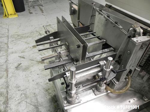 Used New Jersey Machine Mustang II Automatic Glue Labeler capable of speeds up to 250 labels per minute. Has a label size range: length 2-1/2" to 14-1/2", height 1" to 5-1/2". Container size range: d...