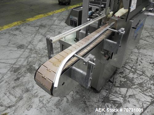 Used New Jersey Machine Mustang II Automatic Glue Labeler capable of speeds up to 250 labels per minute. Has a label size range: length 2-1/2" to 14-1/2", height 1" to 5-1/2". Container size range: d...