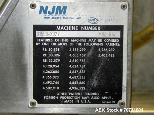 Used New Jersey Machine Mustang II Automatic Glue Labeler capable of speeds up to 250 labels per minute. Has a label size range: length 2-1/2" to 14-1/2", height 1" to 5-1/2". Container size range: d...