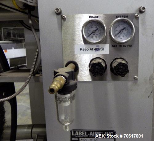 Used Label Aire ASDU 8"LH Auto Splice Dual Label Unwinder. Label Aire model ASDU 8" RH auto splice dual unwinder with bonbox capable up to 2500"/minute. Label range 1" - 8" width. Label packaging 3" ...