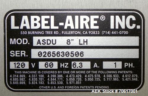 Used- Label Aire ASDU 8"LH Auto Splice Dual Label Unwinder. Label Aire model ASDU 8" RH auto splice dual unwinder with bonbo...