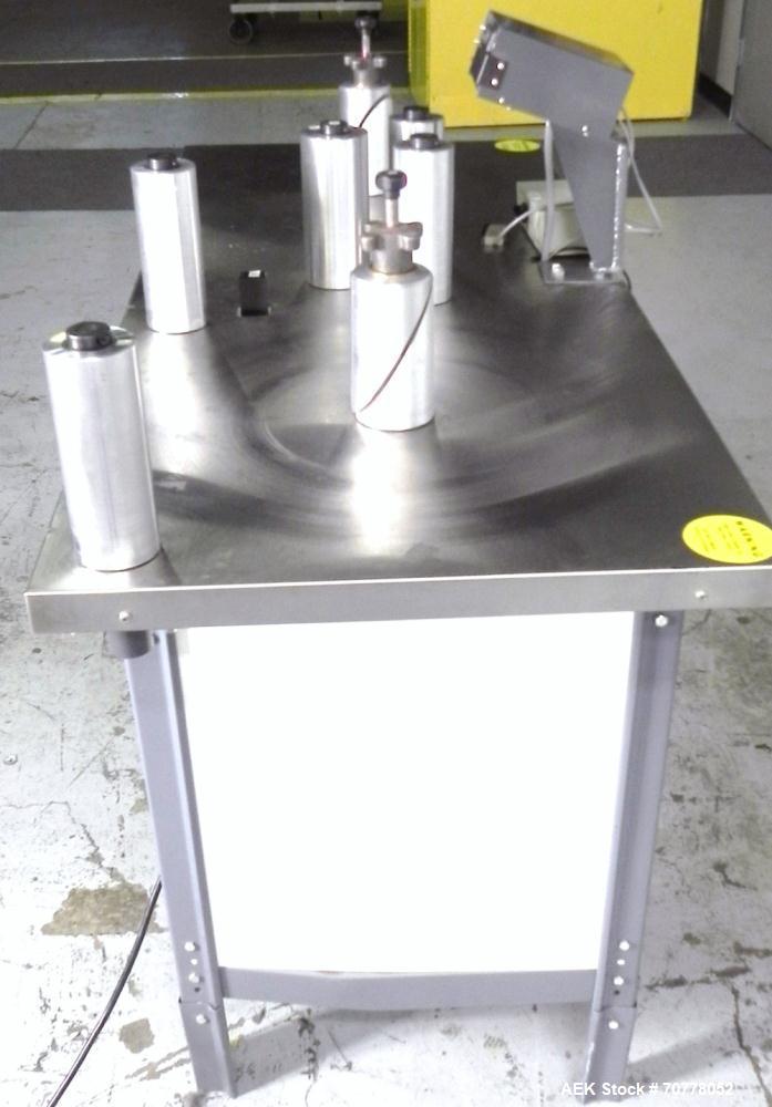 Used Teco Model 200 Bi-Direction Label Counter and Rewinder. Is capable of speeds up to 600 feet per minute. Has a maximum web width of 7". Uses a 100 psi air clutch breaking system and variable spee...