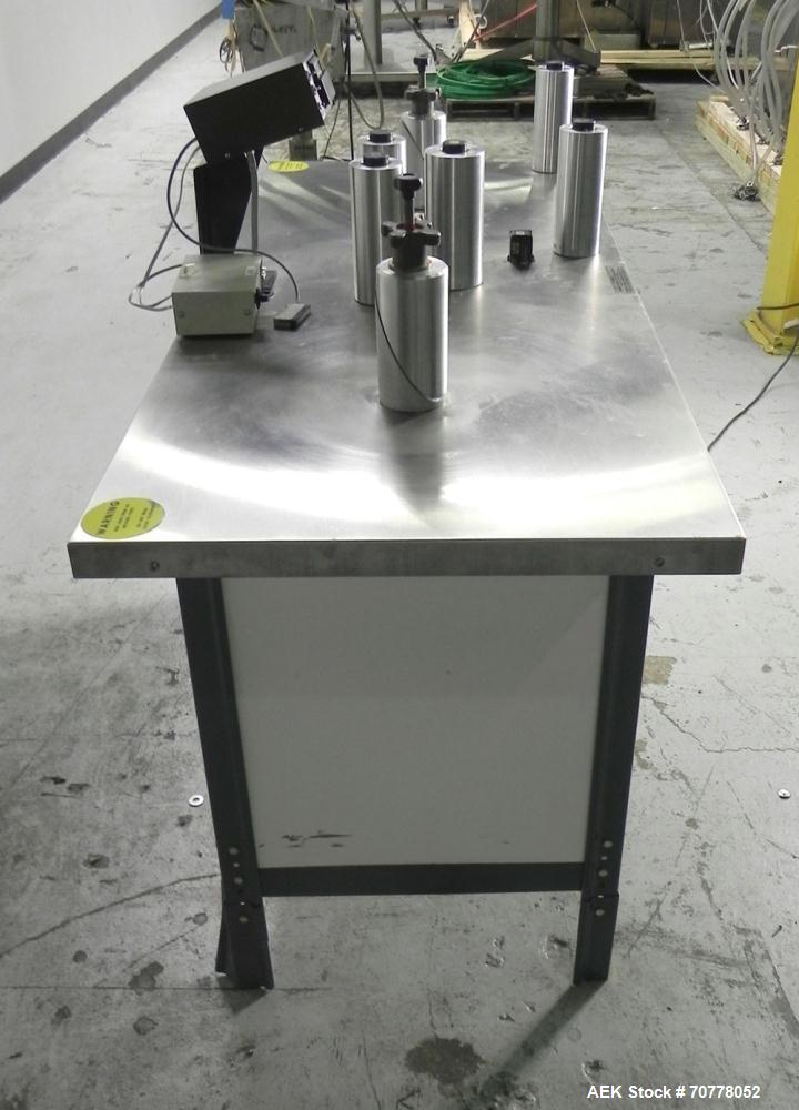 Used Teco Model 200 Bi-Direction Label Counter and Rewinder. Is capable of speeds up to 600 feet per minute. Has a maximum web width of 7". Uses a 100 psi air clutch breaking system and variable spee...