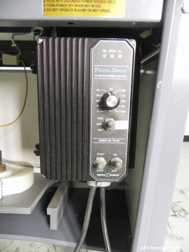 Used Teco Model 200 Bi-Direction Label Counter and Rewinder. Is capable of speeds up to 600 feet per minute. Has a maximum web width of 7". Uses a 100 psi air clutch breaking system and variable spee...