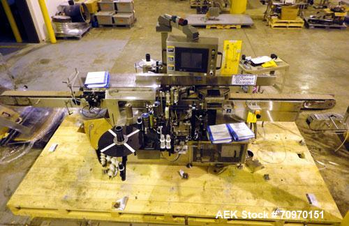Used New Jersey Machine Charger Model NJM/CLI-334 Pressure Sensitive Front / Back / Wraparound Labeler. Capable of speeds up to 400 COM. Container size range: (Height) 1" - 14" or 25.4mm - 355.8mm (D...