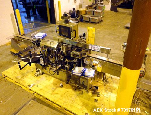 Used New Jersey Machine Charger Model NJM/CLI-334 Pressure Sensitive Front / Back / Wraparound Labeler. Capable of speeds up to 400 COM. Container size range: (Height) 1" - 14" or 25.4mm - 355.8mm (D...