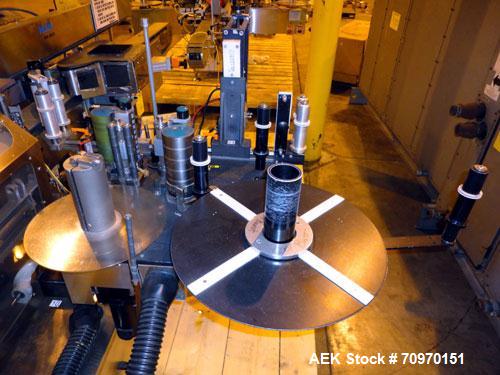 Used New Jersey Machine Charger Model NJM/CLI-334 Pressure Sensitive Front / Back / Wraparound Labeler. Capable of speeds up to 400 COM. Container size range: (Height) 1" - 14" or 25.4mm - 355.8mm (D...