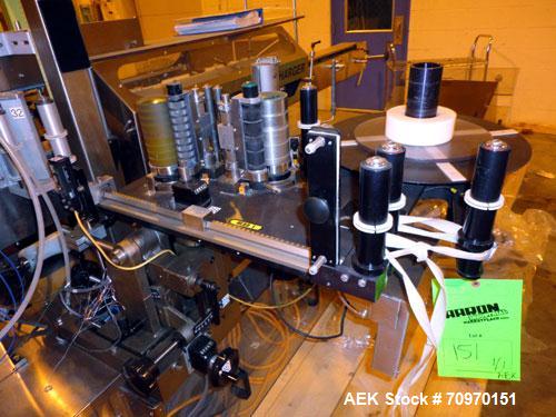 Used New Jersey Machine Charger Model NJM/CLI-334 Pressure Sensitive Front / Back / Wraparound Labeler. Capable of speeds up to 400 COM. Container size range: (Height) 1" - 14" or 25.4mm - 355.8mm (D...