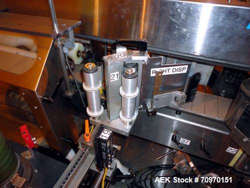 Used New Jersey Machine Charger Model NJM/CLI-334 Pressure Sensitive Front / Back / Wraparound Labeler. Capable of speeds up to 400 COM. Container size range: (Height) 1" - 14" or 25.4mm - 355.8mm (D...