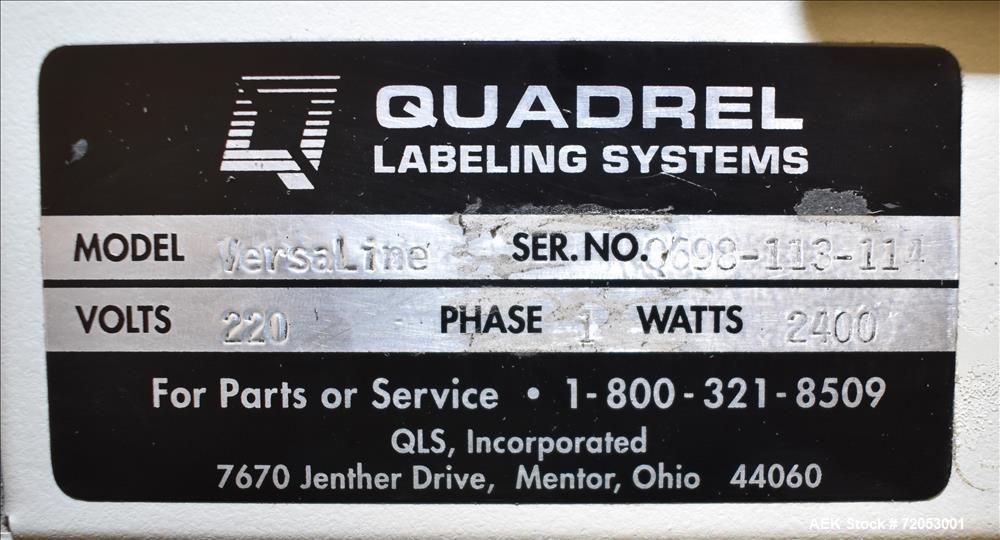 Used Quadrel Front, Back and Wrap Labeler, Model Versaline.