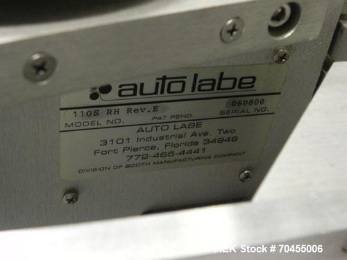 Used Autolabe Model 110S Front & Back Pressure Sensitive Labeling System. Capable of speeds up to 1200" of web speed per minute. Right to left operation. Label size range: (width) 1/4" to 4-1/2" with...