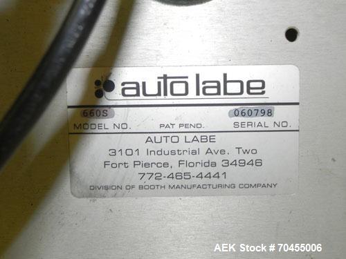 Used Autolabe Model 110S Front & Back Pressure Sensitive Labeling System. Capable of speeds up to 1200" of web speed per minute. Right to left operation. Label size range: (width) 1/4" to 4-1/2" with...