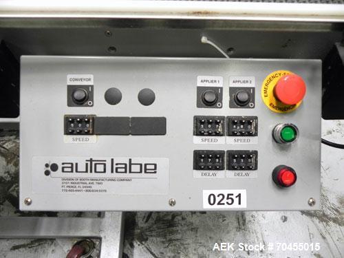 Used Autolabe Model 110S Front & Back Pressure Sensitive Labeling System. Capable of speeds up to 1200" of web speed per minute. Right to left operation. Label size range: (width) 1/4" to 4-1/2" with...