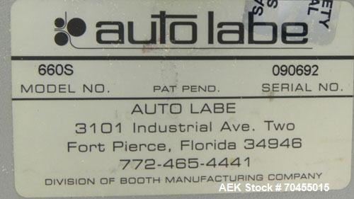 Used Autolabe Model 110S Front & Back Pressure Sensitive Labeling System. Capable of speeds up to 1200" of web speed per minute. Right to left operation. Label size range: (width) 1/4" to 4-1/2" with...