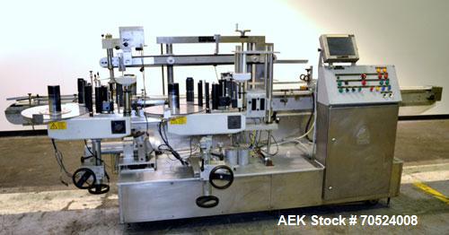 Used Avery Model ALS 350 LW 1390 Front & Back Redundant Head Presure Sensitive Labeler. Will apply single side panel labels up to 6" high. Has dual worm screw timing infeed, top hold down, redundant ...