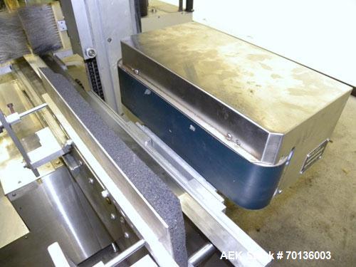 Used Kalish Labelit Front-Back & Wraparound Pressure Sensitive Labeler. Capable of speeds up to 100 BPM. Has bump wheel infeed, 4-1/2" wide x 5' long TT conveyor section (no chain, no ends), top hold...