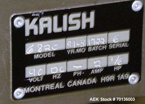 Used Kalish Labelit Front-Back & Wraparound Pressure Sensitive Labeler. Capable of speeds up to 100 BPM. Has bump wheel infeed, 4-1/2" wide x 5' long TT conveyor section (no chain, no ends), top hold...