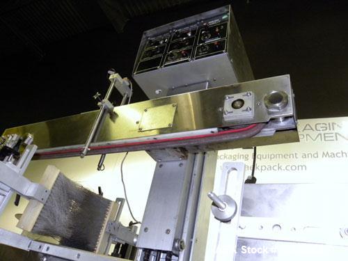 Used Kalish Labelit Front-Back & Wraparound Pressure Sensitive Labeler. Capable of speeds up to 100 BPM. Has bump wheel infeed, 4-1/2" wide x 5' long TT conveyor section (no chain, no ends), top hold...