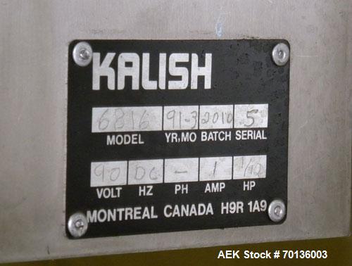 Used Kalish Labelit Front-Back & Wraparound Pressure Sensitive Labeler. Capable of speeds up to 100 BPM. Has bump wheel infeed, 4-1/2" wide x 5' long TT conveyor section (no chain, no ends), top hold...