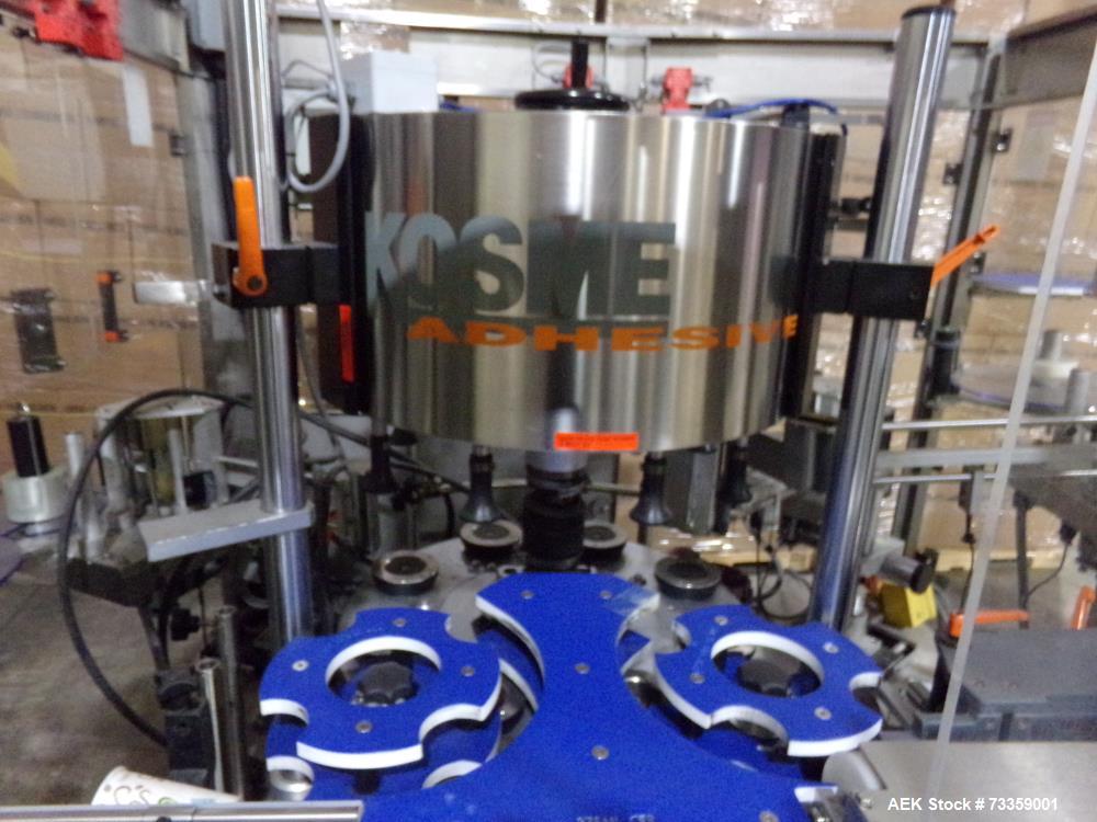 Used Kosme Model 8T-S3-E3 Pressure-Sensitive Labeler – Front/Back/Neck | 90 BPM