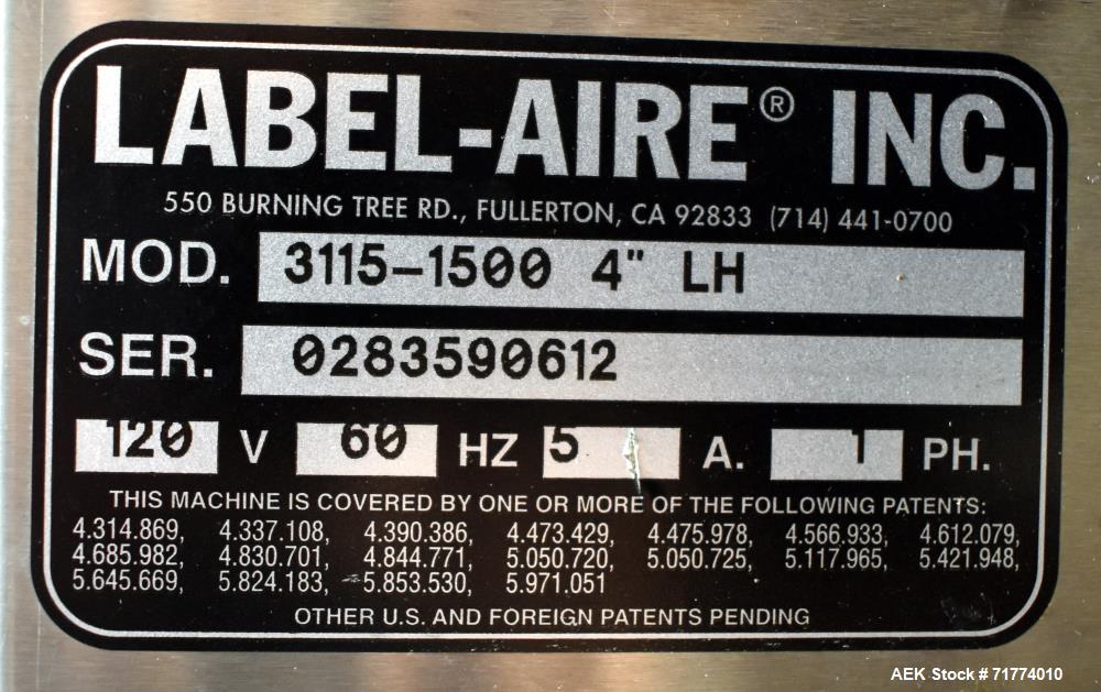 Used Label Aire Tamper Evident Front and Back Labeler/Carton Wafer Sealer.