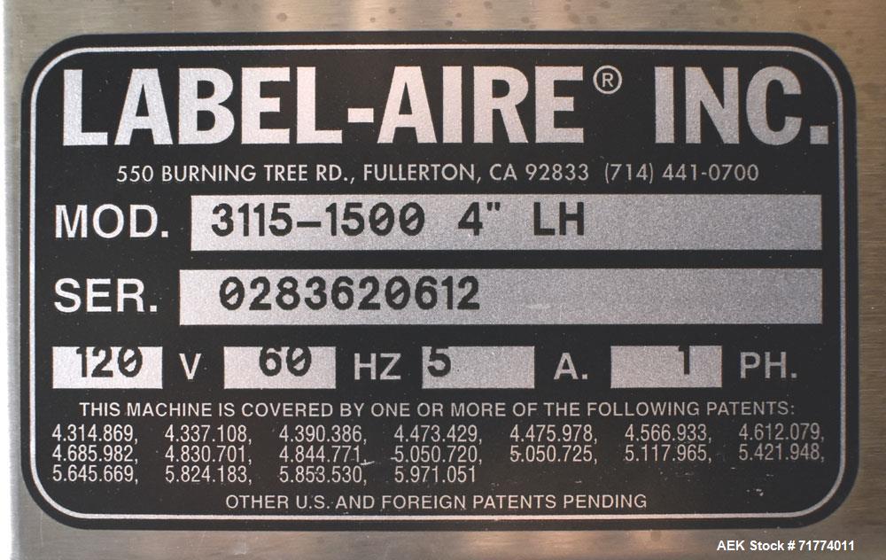 Used Label Aire Tamper Evident Front and Back Labeler/Carton Wafer Sealer.