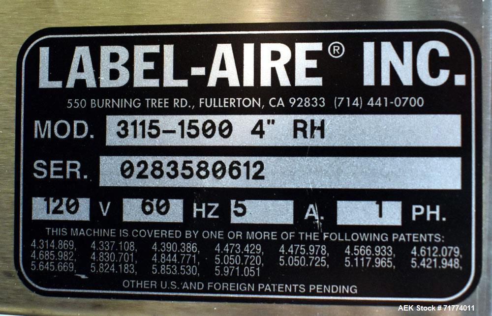 Used Label Aire Tamper Evident Front and Back Labeler/Carton Wafer Sealer.