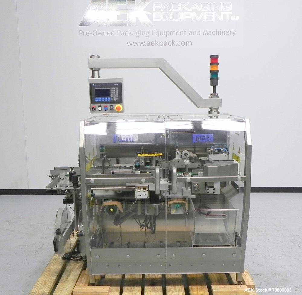 Used Neri (Marchesini) Model BL 400 TE Tamper Evident Carton Labeler. Machine is capable of speeds up to 400 cartons per minute. Has a carton size range: (length) 20mm - 180mm (width) 15mm - 120mm (d...