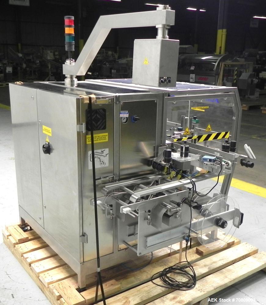 Used Neri (Marchesini) Model BL 400 TE Tamper Evident Carton Labeler. Machine is capable of speeds up to 400 cartons per minute. Has a carton size range: (length) 20mm - 180mm (width) 15mm - 120mm (d...