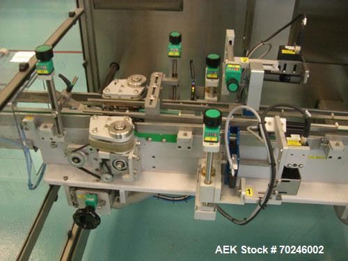 Used Neri Type BL400VTEXL Labeller. Size range 20mm to 180mm wide x 15mm to 120mm high x 70mm to 200mm long. Maximum rate of 400 packs per minute. Label speed maximum 50m per minute. 400mm maximum re...