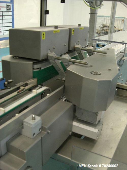 Used Neri Type BL400VTEXL Labeller. Size range 20mm to 180mm wide x 15mm to 120mm high x 70mm to 200mm long. Maximum rate of 400 packs per minute. Label speed maximum 50m per minute. 400mm maximum re...