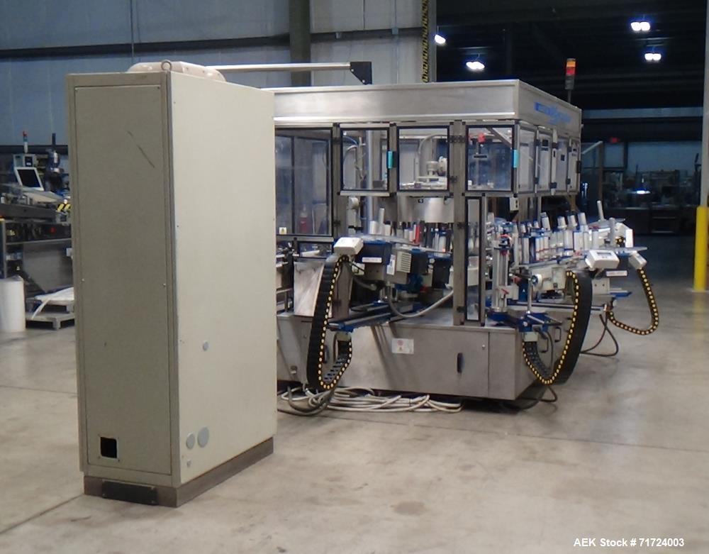 Used P.E. Labeler Non-Stop Front and Back Rotary Pressure Sensitive Labeler