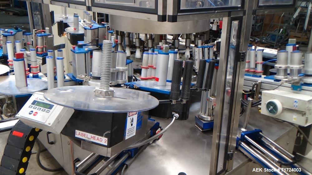 Used P.E. Labeler Non-Stop Front and Back Rotary Pressure Sensitive Labeler