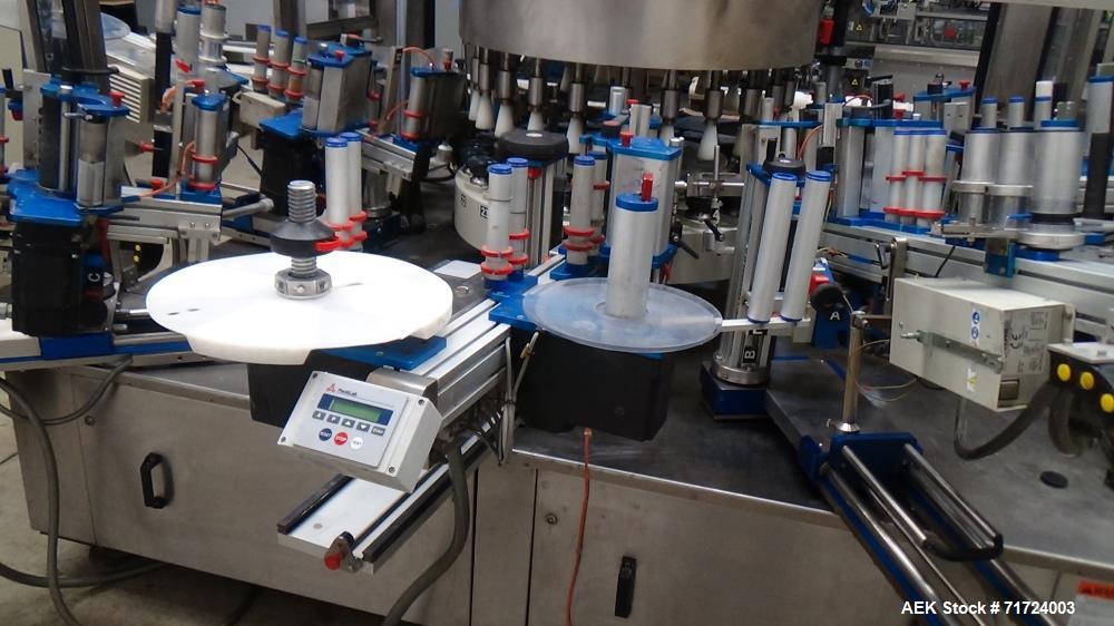 Used P.E. Labeler Non-Stop Front and Back Rotary Pressure Sensitive Labeler