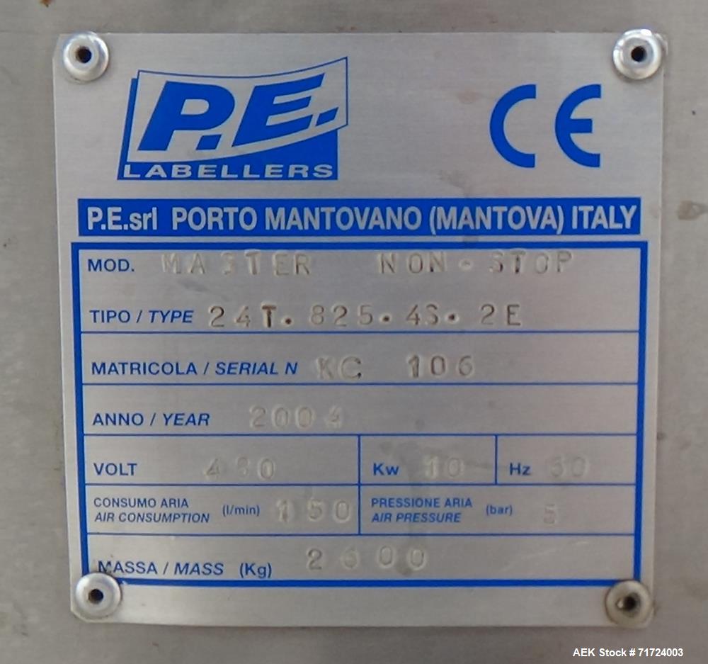 Used P.E. Labeler Non-Stop Front and Back Rotary Pressure Sensitive Labeler