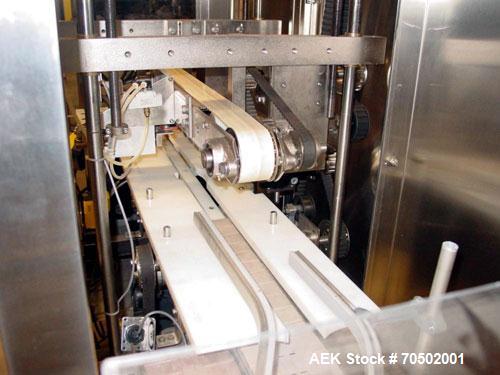 Used PE Master M Model MS12T77002S2E12 Head Pressure Sensitive Front and Back Rotary Labeler. Machine has clear label sensors and an Allen Bradley (AB) Panel View 600 control panel. Machine is equipp...