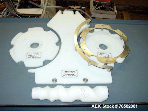 Used PE Master M Model MS12T77002S2E12 Head Pressure Sensitive Front and Back Rotary Labeler. Machine has clear label sensors and an Allen Bradley (AB) Panel View 600 control panel. Machine is equipp...