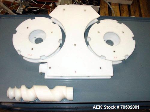 Used PE Master M Model MS12T77002S2E12 Head Pressure Sensitive Front and Back Rotary Labeler. Machine has clear label sensors and an Allen Bradley (AB) Panel View 600 control panel. Machine is equipp...