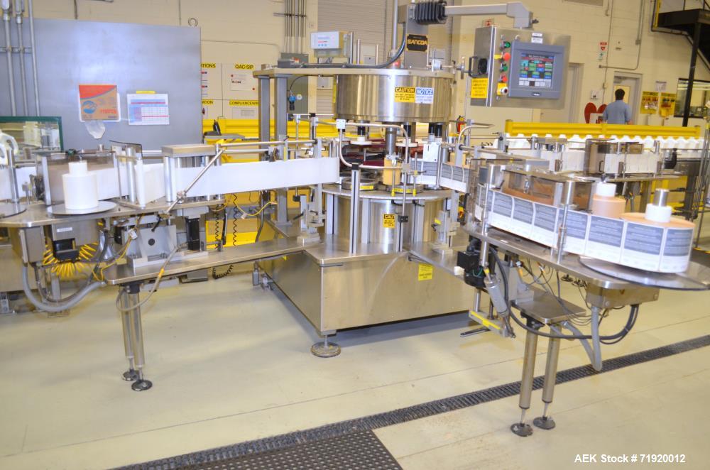 Used Sancoa Weiler 3-Head, 7-Station Pressure Sensitive Rotary Labeler