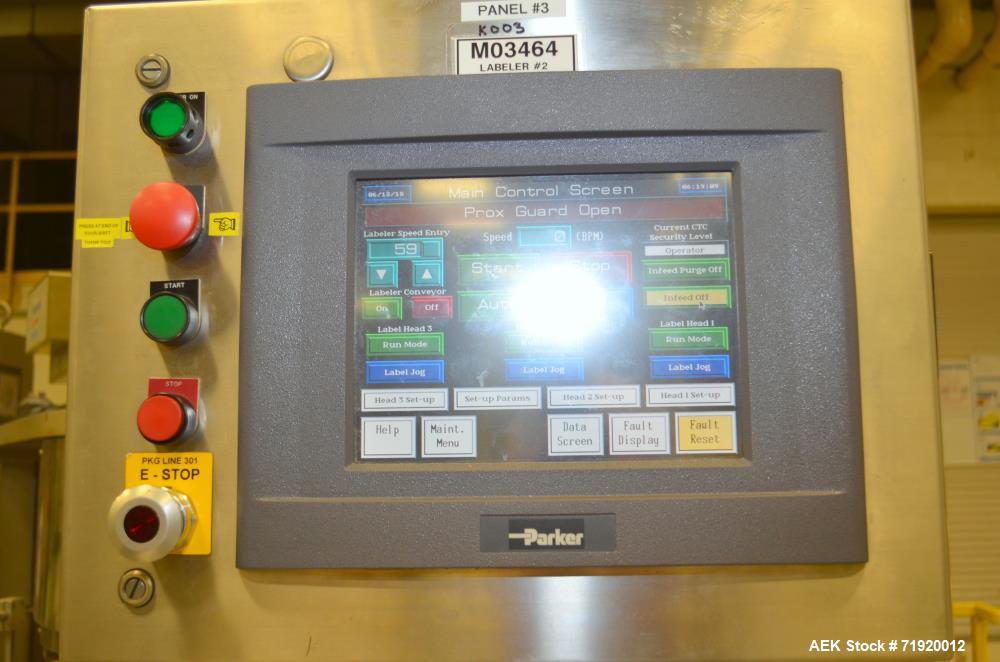 Used Sancoa Weiler 3-Head, 7-Station Pressure Sensitive Rotary Labeler