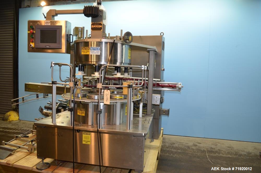 Used Sancoa Weiler 3-Head, 7-Station Pressure Sensitive Rotary Labeler