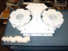 Used PE Master M Model MS12T77002S2E12 Head Pressure Sensitive Front and Back Rotary Labeler. Machine has clear label sensors and an Allen Bradley (AB) Panel View 600 control panel. Machine is equipp...