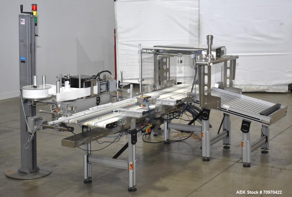Used Domino M-Series Print & Apply Labeler with Optel OP300-A Inspection System