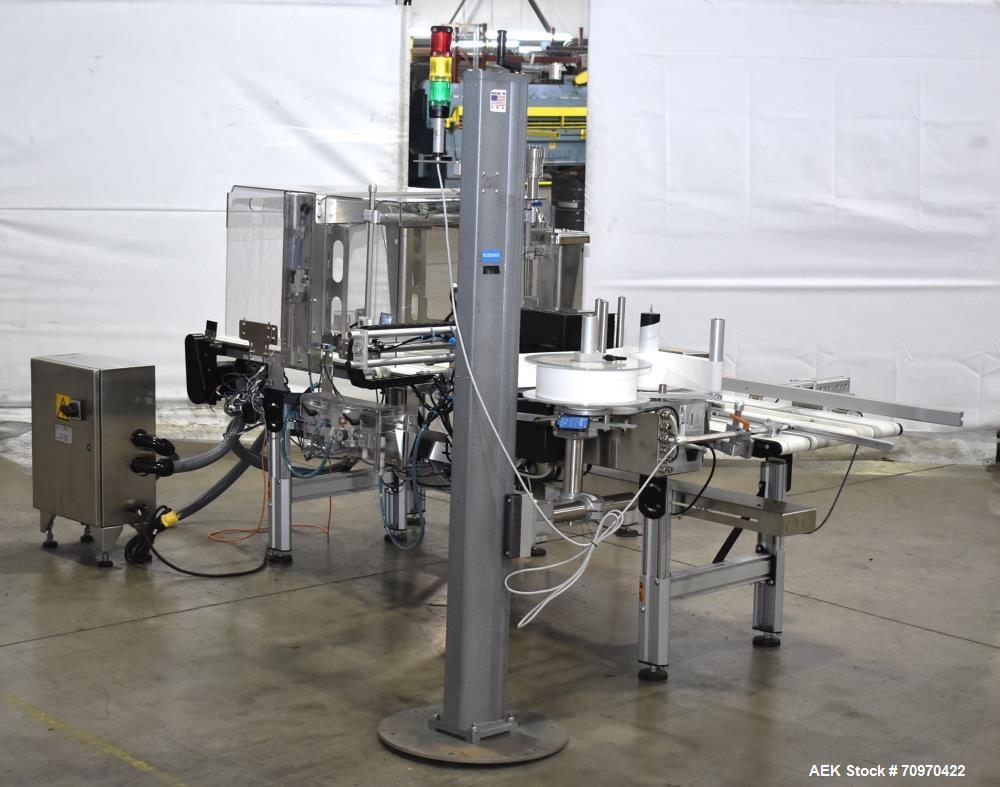 Used Domino M-Series Print & Apply Labeler with Optel OP300-A Inspection System