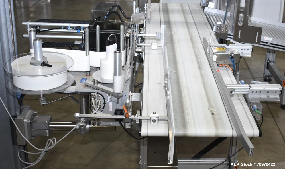 Used Domino M-Series Print & Apply Labeler with Optel OP300-A Inspection System