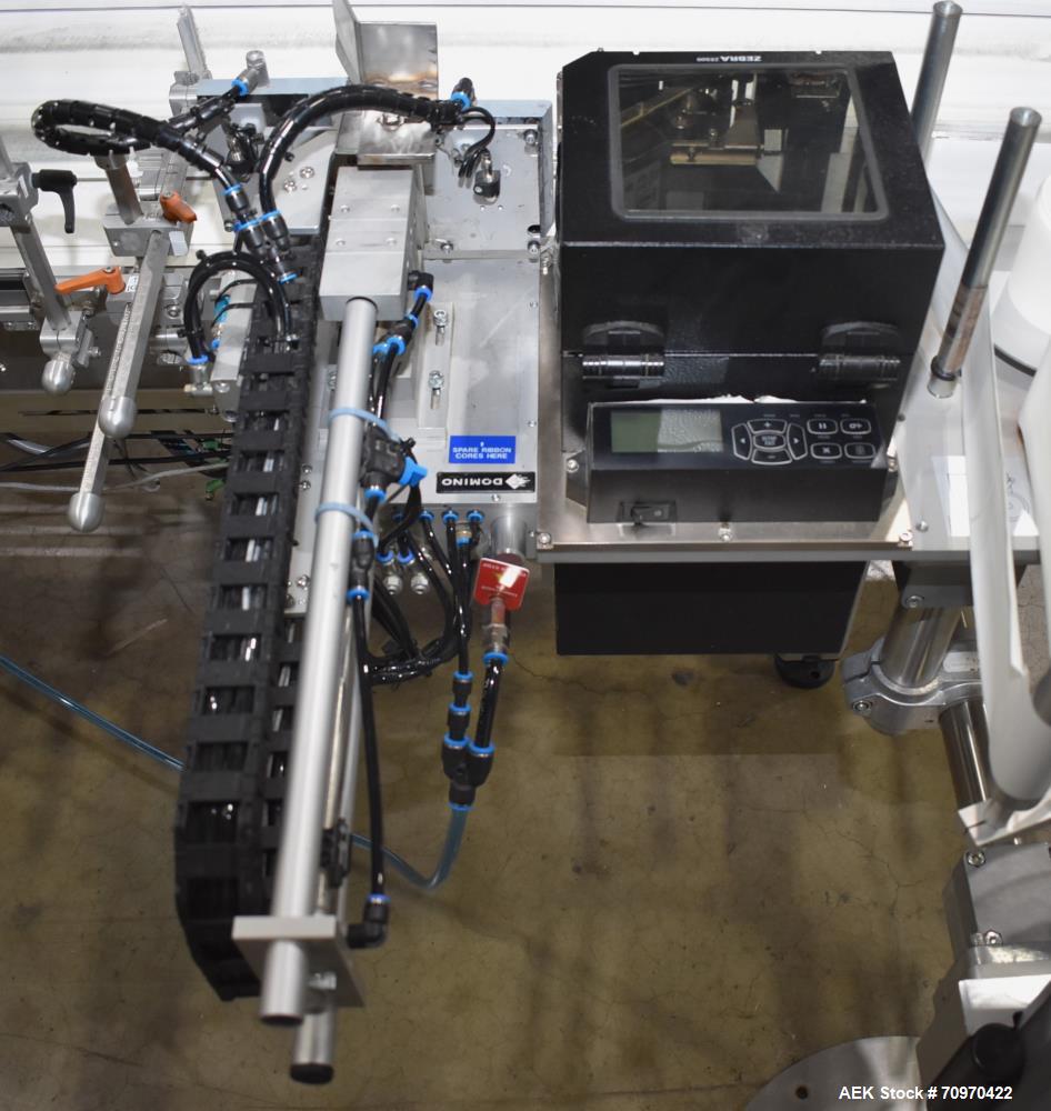 Used Domino M-Series Print & Apply Labeler with Optel OP300-A Inspection System